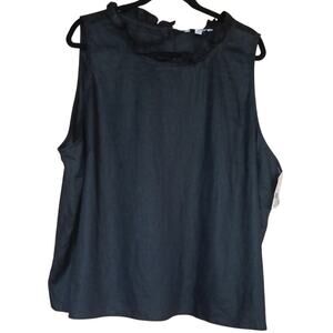 NWT Ophelia Roe Black Linen Blouse Ruffle Collar Buttons on Back Women's 3X